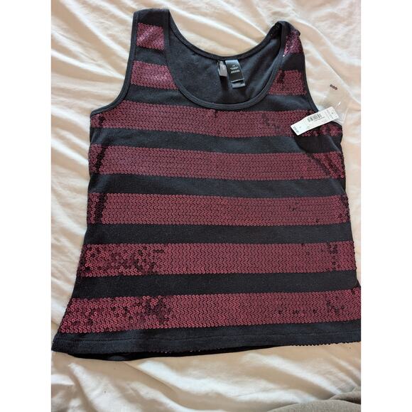 Bisou Bisou Black & Violet Sequin Tank Top L NWT Glam Party Y2K Clubwear - Picture 1 of 7